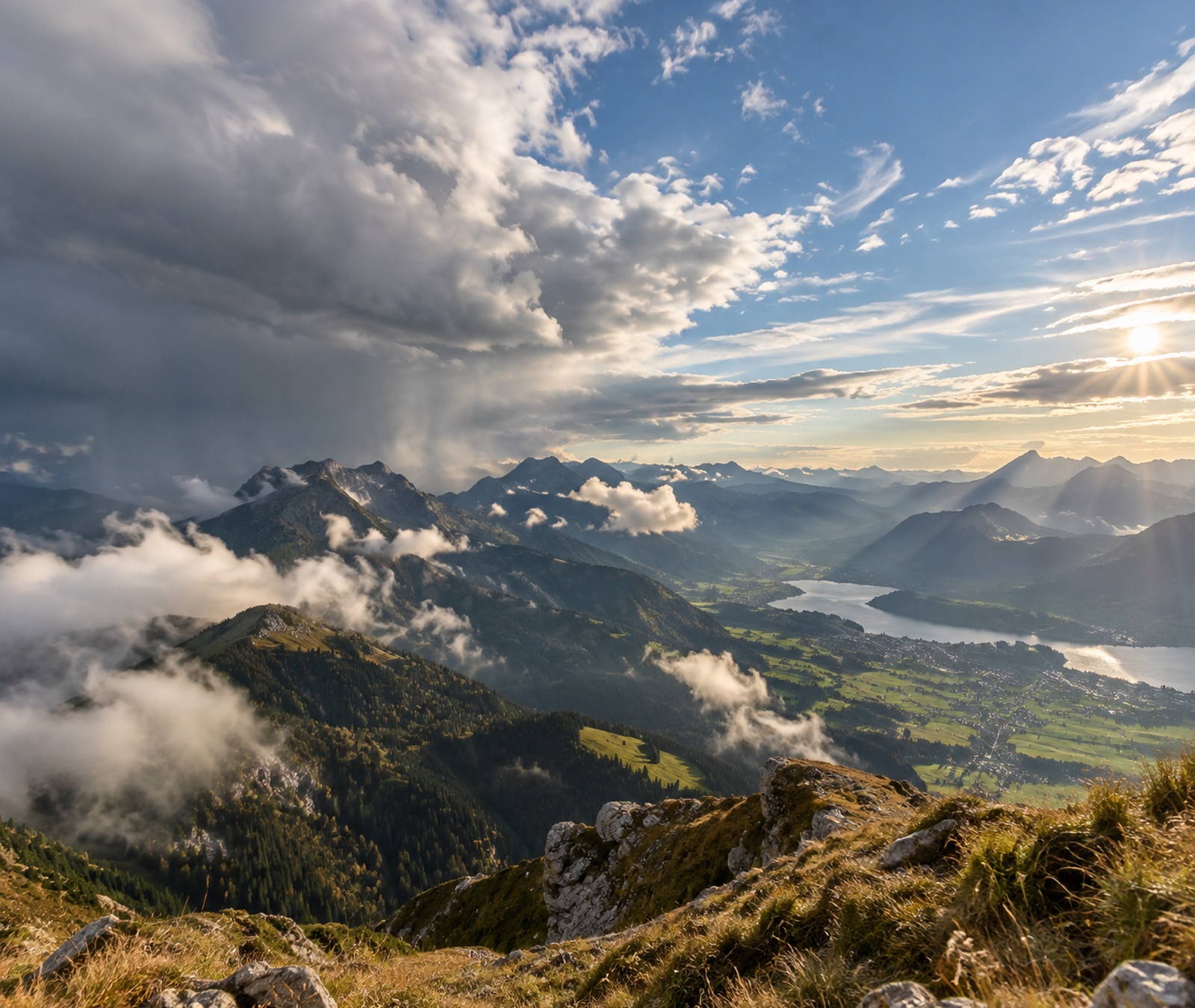 European mountain weather with sun and local clouds