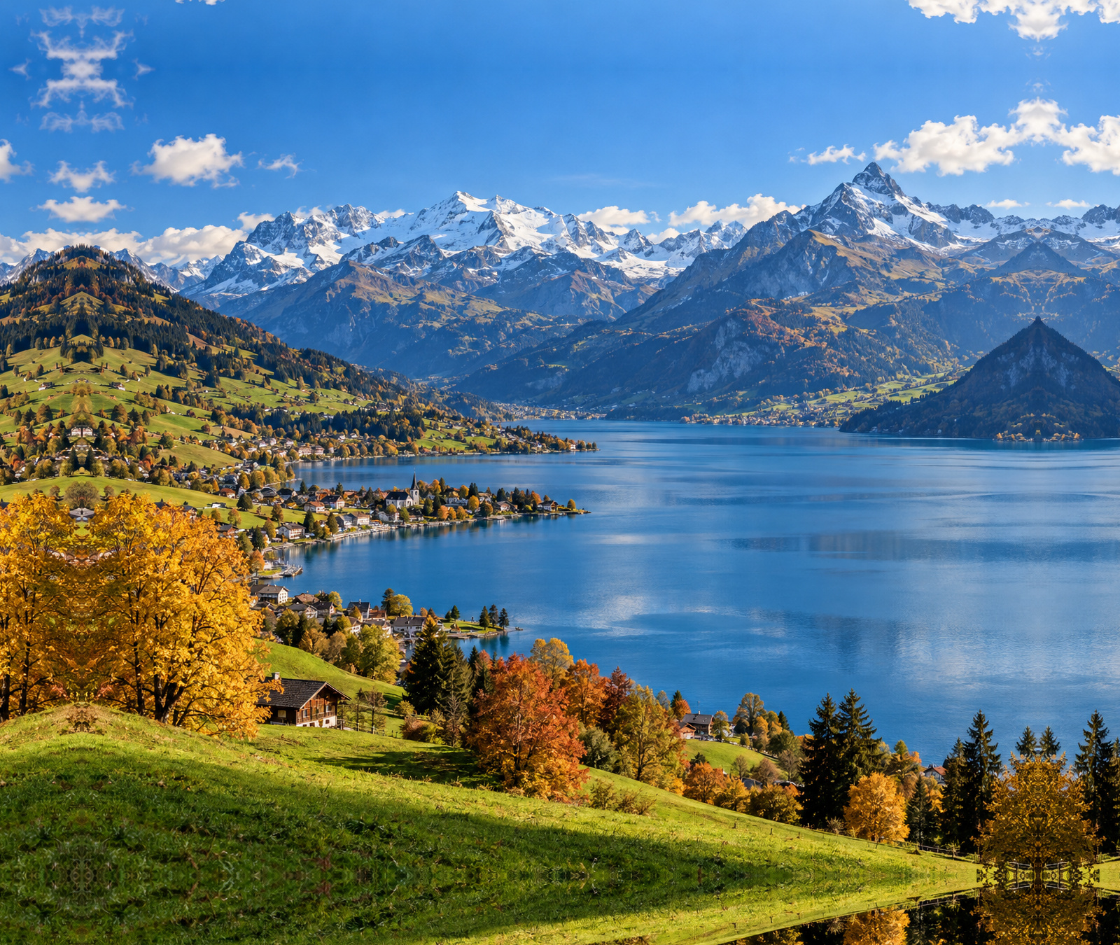 European mountain landscape with changing cloud and shower conditions, used as an illustrative weather image.