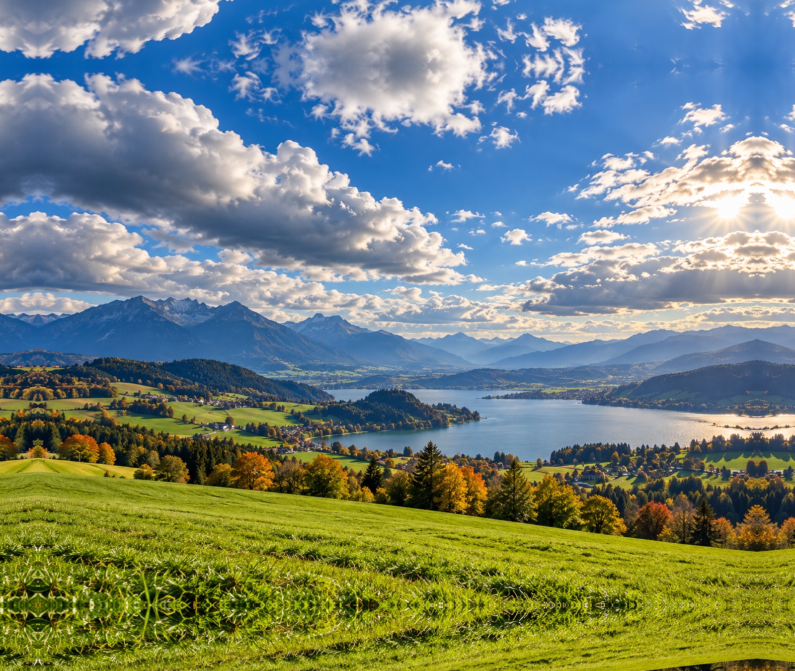 Symbolic European late-September landscape with sunny spells and larger cloud fields